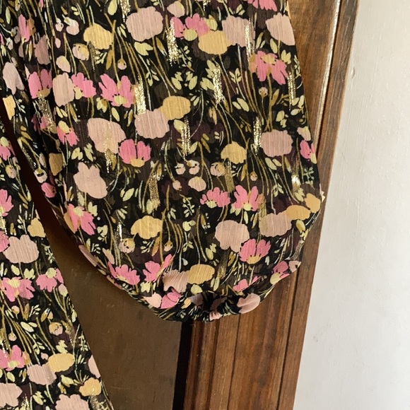 Relist9/28🔺LC Lauren Conrad floral print mini dress ruffle & metallic detail XS - Picture 11 of 17